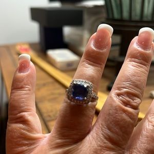 Sapphire with diamonds in sterling silver ring